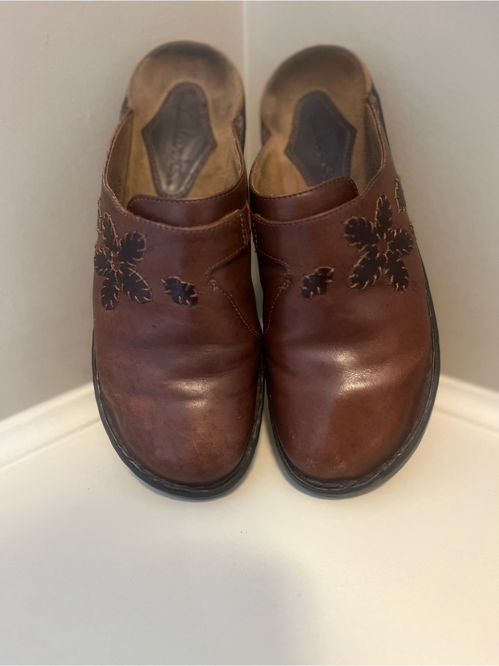 Clarks Brown Leather Slip-On with Embossed Logo